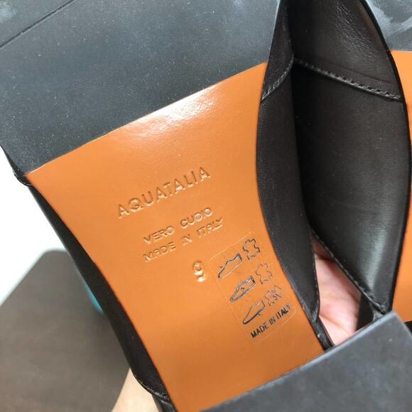 NEW Aquatalia Elaina Calf Leather Slip On Open Toe Mules in Espresso Size 9M - Picture 6 of 8